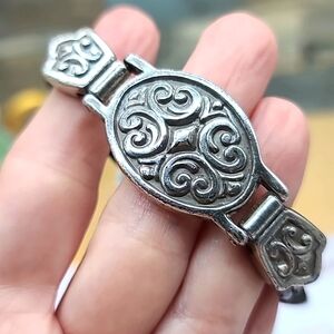 Brighton "1994 Swirls & Leather" Rustic Old World Etched Silver Black Bracelet!